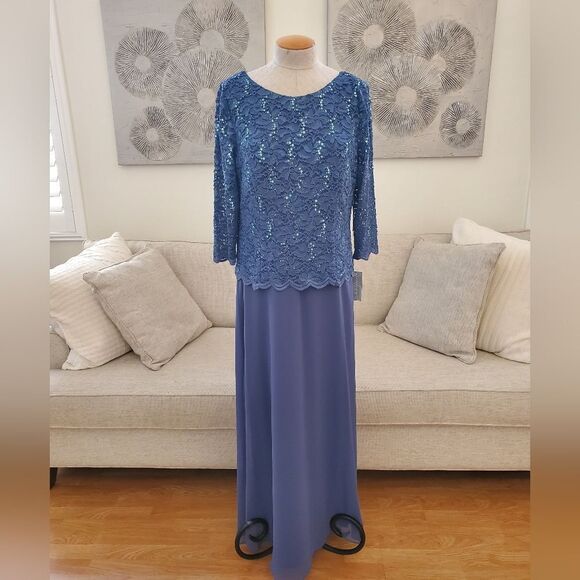 ALEX EVENINGS | 3/4 Sleeve Stretch Lace Bodice - Picture 4 of 14